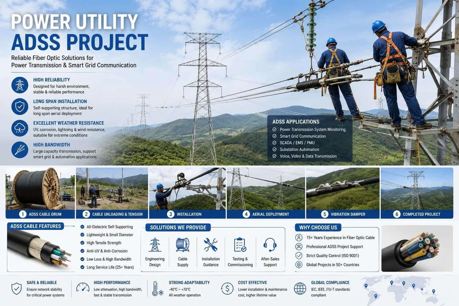 Power utility ADSS fiber optic cable project for smart grid communication