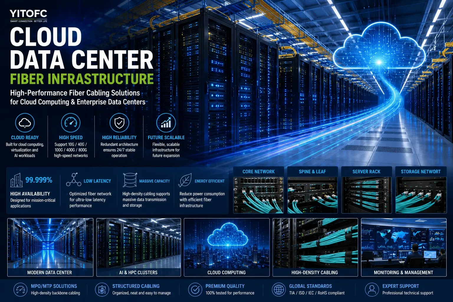 Cloud data center fiber optic cabling infrastructure