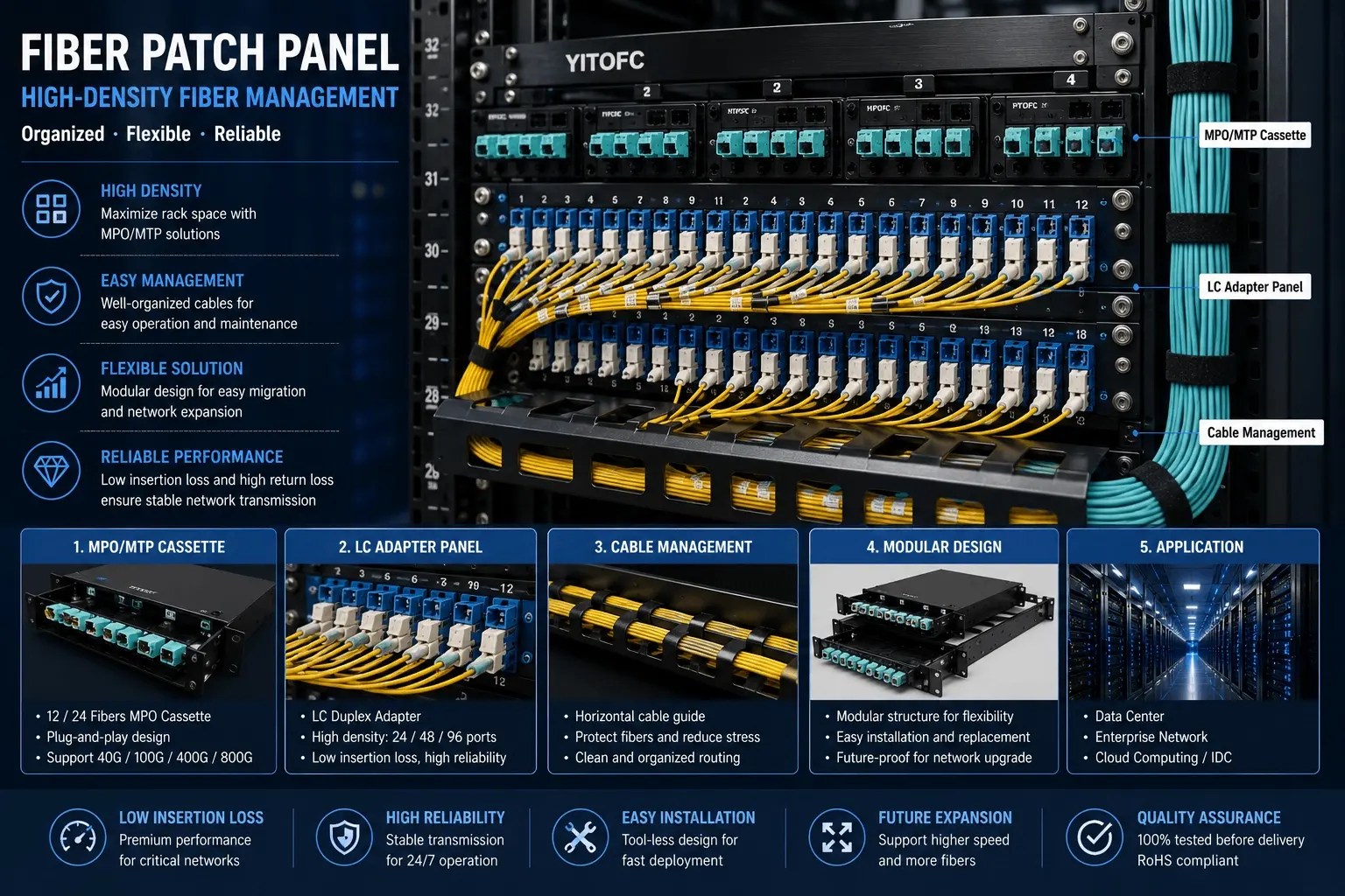 Fiber patch panel for data center structured cabling